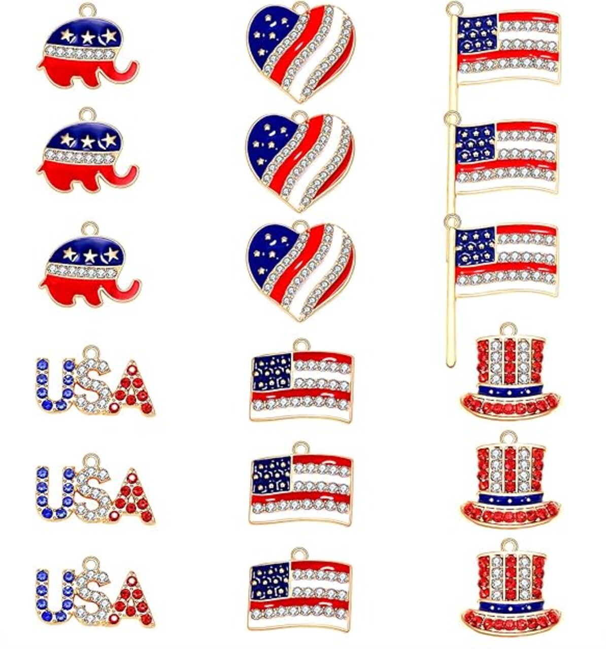 40PCS American Flag Charms 4th of July Patriotic Charms for Jewelry Making Rhinestone Enamel Heart Star Pendant Charms for DIY Necklace Bracelet Earrings Crafts